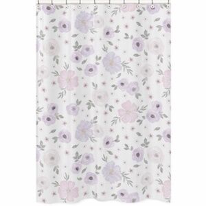 Sweet JoJo Designs Watercolor Floral Lavender And Grey Collection Shower Curtain